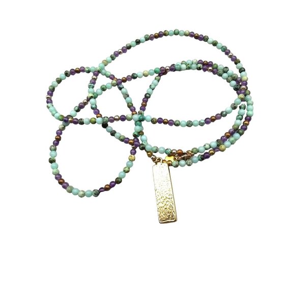 Soothing Colors Beads Rustig Necklace with Gold Edged Elongated Mother of Pearl - Picture 7 of 7